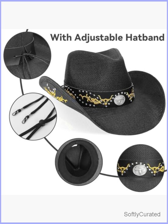 Straw Cowboy Hat Wide Brim Shapeable Adjustable Unisex Western Sun Protection main image 7